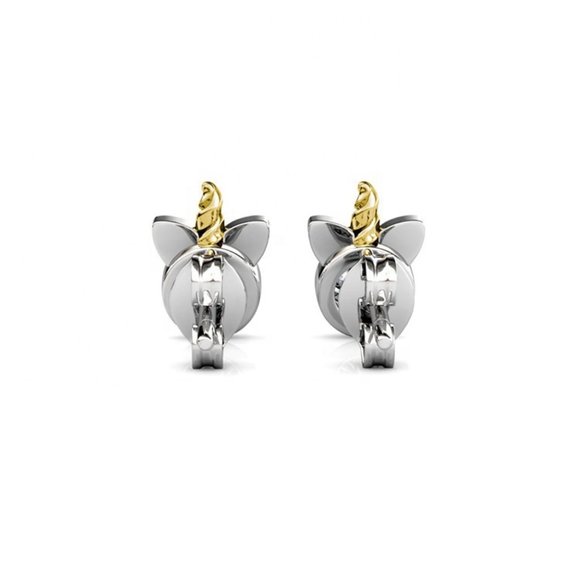 Unicorn Swarovski Crystal Stud Earrings 18K White Gold Plating - Picture 6 of 9